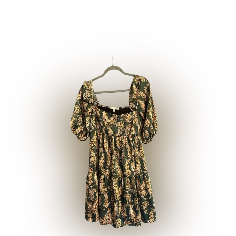 Lavender Brown Jaguar Print Dress *needs repair see description*